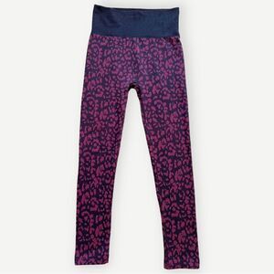 Zac & Rachel Fleece Lined Cheetah Print Pink & Black Seamless Leggings. 0X/1X.